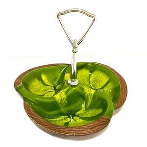 Green Sequoia Craft Center Handle Tidbit Snack Tray California Pottery #618 USA